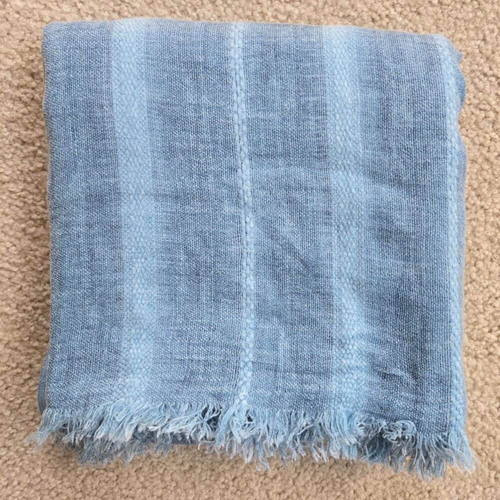 Linen Look Large Striped Wrap Scarf Shawl Blue - Picture 7 of 7